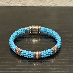 LAGOS Blue Caviar Three Diamond Station Ceramic Rope Sterling Silver Bracelet
